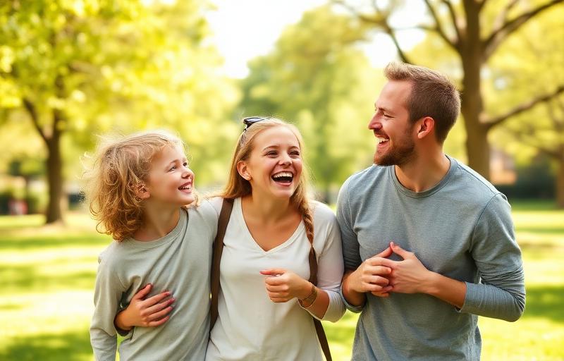 Blij Nederlands gezin met twee kinderen in het park — zorgverzekering voor gezinnen vergelijken
